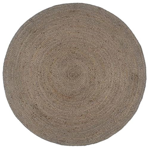 vidaXL Teppich Handgefertigt Jute Wohnzimmerteppich Juteteppich Handwebteppich Bodenmatte Schlafzimmer Wohnzimmer Flur Rund 180cm Grau