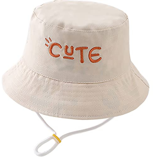 XYIYI Mignon Beige Enfants Bébé Chapeau de Soleil Réversible Coton Seau Chapeau Casquette de Plaged'été avec Jugulaire Réglable pour 1-2 Ans