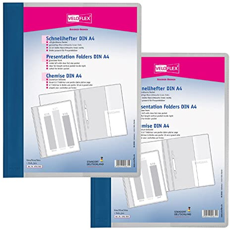 VELOFLEX A474105 - Dossier rapide VELOFORM, 2 pièces, DIN A4, bleu, PVC, couverture avant transparente, convient pour les pochettes à prospectus