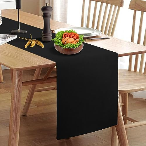 Rinpon Waterproof Wipeable Table Runner, Thick Farmhouse Table Runner, Dresser Runner, Rustic Table Decorations for Kitchen Dining Room, Bedroom, Living Room, Indoor and Outdoor (108'', Black)