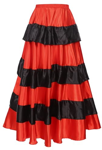 Mufeng Damen Flamenco Rock Lang Spanischer Tanzrock Gefaltet Latein Rock Modern Party Bühnenauftritt Tanzkleidung A Typ A 180 Grad Einheitsgröße