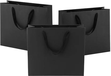 Ronvir 25 Pezzi Sacchetti Regalo, Grandi Sacchetti Carta con Manici, Sacchetti da Regalo nere per Confezionare Regali, Matrimoni, Feste, Shopping, Compleanno, 32x11x28cm