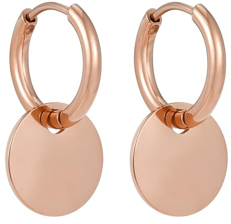 BONNYBIRD® Creolen mit Anhänger Rosegold Boho Ohrringe Damen Edelstahl Plättchen Klein Hängend Frauen Wasserfest Schmuck Vergoldet Goldschmuck Hypoallergen Chirurgenstahl Nickelfrei Sommer