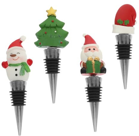 BESTonZON Lot de 4 bouchons de bouteille de vin de Noël - Bouchons de bouteille de vin - Bouchons de Noël - Bouchons de vin pour Noël
