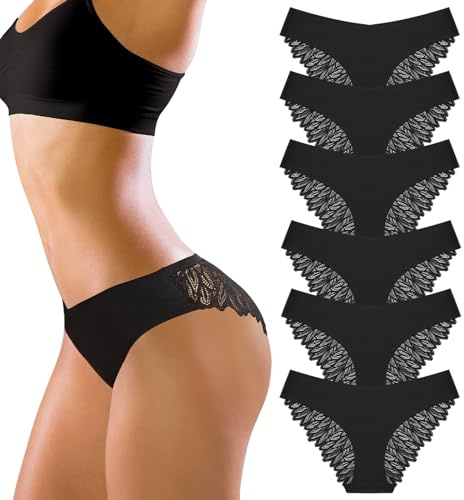 flintronic 6PCS Bragas de Encaje para Mujer, Braguitas de Cintura Baja de Bikinis, Bragas para Mujer Pack sin Costuras, Calzoncillos de Encaje Fino para Mujer, 6 Colores, M