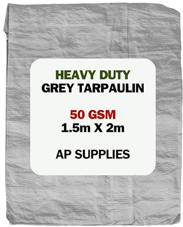 AP Supplies 50gsm Grey Tarpaulin 1.5m x 2m – Waterproof, Tear Resistant, UV Protected Ground Sheet Cover for Camping, Construction, Garden & Outdoor Equipment Protection