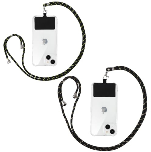 Yoedge 2 Pezzi Corda per Smartphone Universale, Regolabile Cordino da Collo Nylon Catena Collana Tracolla Laccio per Cellulare per iPhone/Samsung/Xiaomi e Maggior Smartphone - Nero Giallo/Oro Nero
