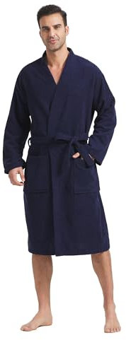FashGudim Terry Cloth Robes for Men Big and Tall Short Mens Kimono Robe Super Absorbent Spa Bathrobe Calf Length With Pockets（Navy,5XL）