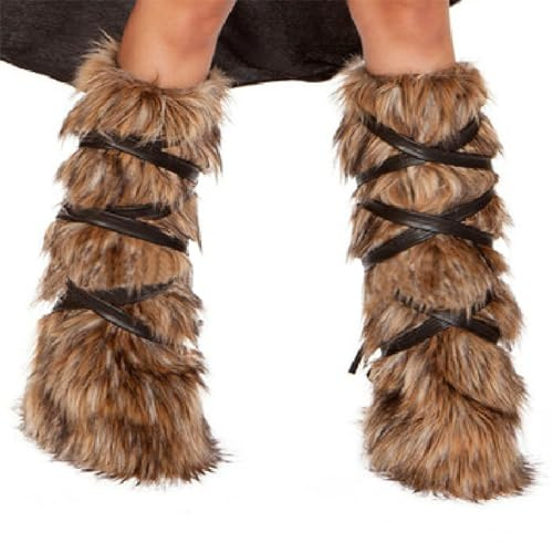 RUIXIA Jambières Viking en Fausse Fourrure Guêtre Peluche pour Halloween Couvre-jambes Doux pour Adulte Couvre-Bottes Moelleux Pour Cosplay Halloween Carnaval