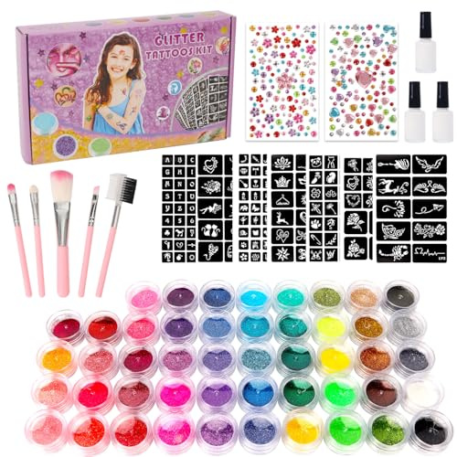 OWill Temporary Glitter Tattoo Set, 48 Colours, Glow in Dark, Kids, Multicolor, Not Water Resistant