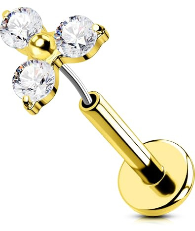 OUFER Or Threadless Earring Acier Chirurgical 316L Helix Anneaux 16G Piercing Oreille Cartilage CZ Clair Piercing Conch 6/8 mm Lip Stud pour Femme Anneau Tragus