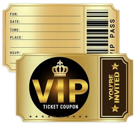 VIP Party Invitations with Envelopes – 12 Set Movie Night Ticket Style Birthday Party Invites, Double-Sided VIP Invitation Cards for Kids, Adults, Baby Showers, Events, Partys Supplies & Favors