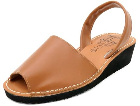 Avarca Sandales compensées en cuir de qualité supérieure pour femme avec talon compensé Menorquina Sandales compensées rembourrées