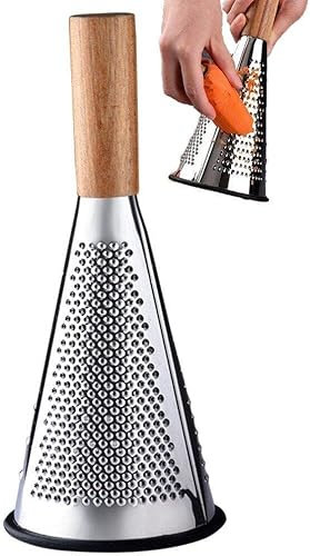 Damoex Rallador de acero inoxidable, rallador de queso, rallador de verduras, mango de madera certificado, acero inoxidable, 27x12cm, Ideal para Cocina, Hogar y Restaurante