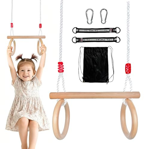 Columpios Infantiles Exterior,Columpio Jardin 2 en 1 Infantil Equipo De Gimnasia para Niños En Interiores Y Exteriores Columpio De Madera Capacidad Máxima De Carga 220lbs/100kg