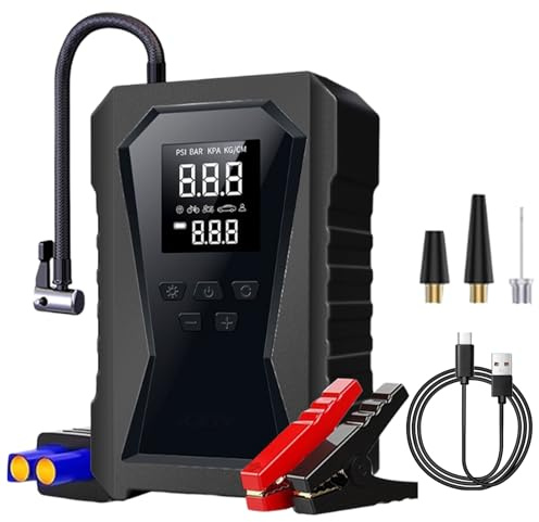 Démarreur De Saut De Voiture - Booster De Batterie 12V Avec Infranteur De Pneus | Booster De Démarrage Sans Fil De 8000 MAh | Banque D'alimentation Numérique Intelligente Portable Pour Camion, SUV, Mo