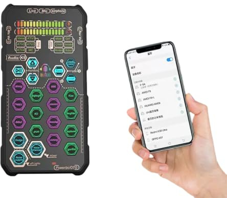 PUSOKEI Handhållet Live-ljudkort, K9 Voice Changer USB-ljudmixer med Mikrofon och Hörlurar, 6 Rösteffekter och Sånglägen, Bluetooth-stöd för Telefondator