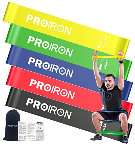 PROIRON Resistance Bands Set Men Women, 5 Different Strength Levels, Fitness Exercise Loop Gym Bands, for Pilates, Yoga, Stretch, Legs, Glutes, Ankle, Arms, Physio - Carrying Case