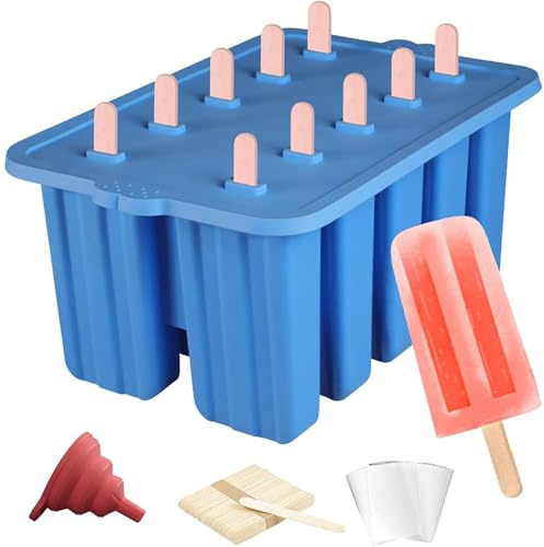 Silicone Popsicles Molds, Food Grade Popsicle Molds for Kids, Homemade Popsicle Mold, BPA Free Ice Cream Mold, lce Pop Molds Maker-with Popsicle Sticks, Popsicle Bags, Funnel (Blue)