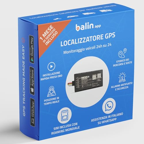 Balin.app - New Localizzatore GPS 4G professionale per veicoli, con SIM card e traffico dati, tutto incluso. Dispositivo già configurato e pronto all'uso. Controlla i veicoli da Portale Web e App.