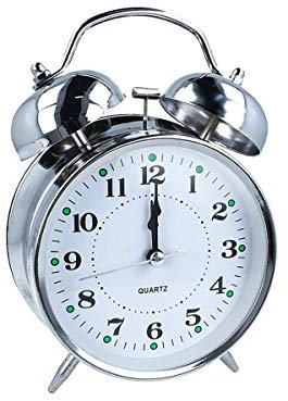 LEDLUX, Wecker mit Glocke, Nachttisch Wecker mit Doppel Klingel, klassischer Wecker,Großes Modell,silberfarben (120 x 170 x 55 mm)