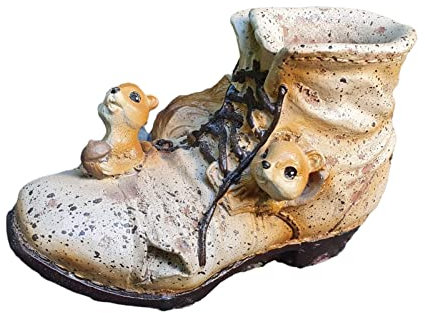 Aspinaworld Gartenfigur, Pflanzschuh mit spielenden Eichhörnchen zum bepflanzen, Figur für den Garten, wetterfeste Dekov