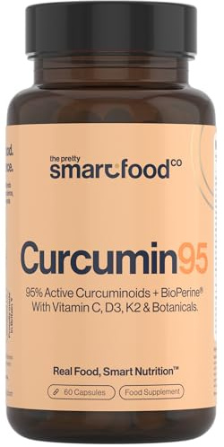 Powerful Curcumin 95 & BioPerine - Turmeric Capsules High Strength with Black Pepper - High Absorption 95% Curcuminoids - With D3, K2, Coconut & Botanicals - 60 Capsules (not tablets) - Made in The UK