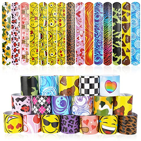 flintronic 30PCS Slap Pulseras de Bofetadas, de Juguete, Impresión del Corazón de la Vendimia, Regalo de Fiesta de Cumpleaños para Niños y Niñas