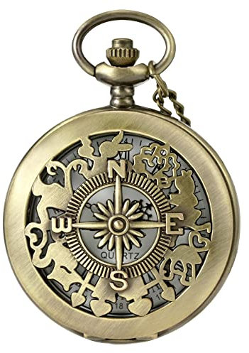 MORFONG Vintage Taschenuhr Mit Halskette - Hohl Kompass, Römische Zahlen, Quarz Uhr für Männer, Frauen, Vater, Opa - Geburtstag, Jahrestag Geschenk