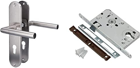 Alpertec Edelstahl Conte — Langschild Arnitur verschiedene Ausführungen, 28015510 & KOTARBAU® Einsteckschloss 72/55mm DIN Links Profilzylinder Schloss Türschloss mit Gegenplatte Stahl Verzinkt Silber