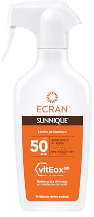 Ecran Sunnique - Leche Protectora Solar SPF 50 en Spray, Protección Media UVA, UVB y IR-A, Refuerza las Defensas, Resistente al Agua, para la Piel de Toda la Familia - 270 ml