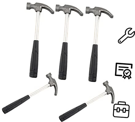DOITOOL Small Wooden Hammers Kids : 5PCS Mini Real Preschool Hammer Carpenter Tools Camping Toys Playset Outdoor Curved Double Industrial Tool Household Black Child for Metalworking Repair 17cm