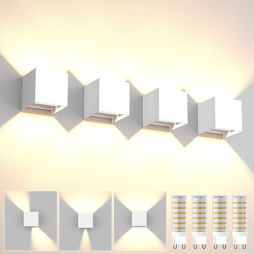 YrgePowk Applique da parete con lampadine G9 sostituibili bianco caldo 3000 K, lampada da parete esterna impermeabile IP65, Up Down Design Angolo di radiazione regolabile Lampada da parete interna