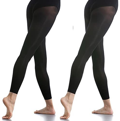 DANCEYOU 2 Paia Collant Danza Classica Calze Balletto Opaco Elastici per Ragazze e Donne 70 Denari Nero Senza Piedi L