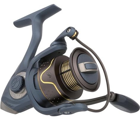 Pflueger President spinnfiskerulle, storlek 35, kullager i 10 rostfritt stål, förseglad oljefilt, främre drag, lätt grafitkonstruktion