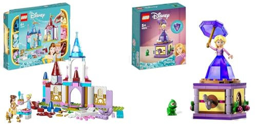 LEGO 43219 Disney Princess Kreative Schlösserbox & 43214 Disney Princess Rapunzel-Spieluhr, Prinzessinnen Spielzeug Zum Bauen Mit Rapunzel Mini-Puppe, Diamantkleid Und Chamäleon Pascal Für Kinder