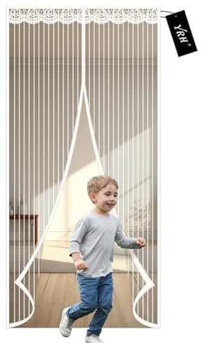 YRH Magnetic Fly Screen Door - Heavy Duty Self-Sealing Mesh,Powerful Magnets and Full Frame Magic Tape,No Drill Installation,Automatically Closes (100x210cm, White)
