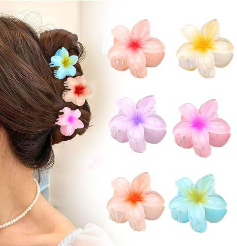 Feliciay 6 Stück Blumen Haarklammer, Niedliche Acryl Haarklammern für Frauen Haar, Hawaii Rutschfeste Haar Jaw Clips Haarstyling Zubehör, Rutschfeste Haarspange zum Fixieren von Haaren,4cm