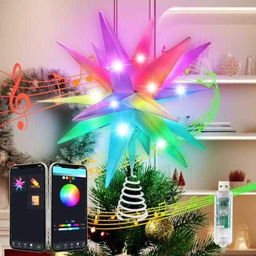 LightingWill Albero di Natale a forma di stella, 27 cm, stella di Natale per esterni, LED USB, illuminata, con controllo app RGB 3D, per interni ed esterni