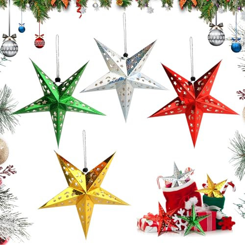 shallyong Stelle di Carta Natale, 4 Pezzi Stelle di Carta 3D, Stelle da Appendere, Paper Star 30cm, Decorazioni da Appendere, Decorazione Natale, per Matrimoni, Compleanni, Feste