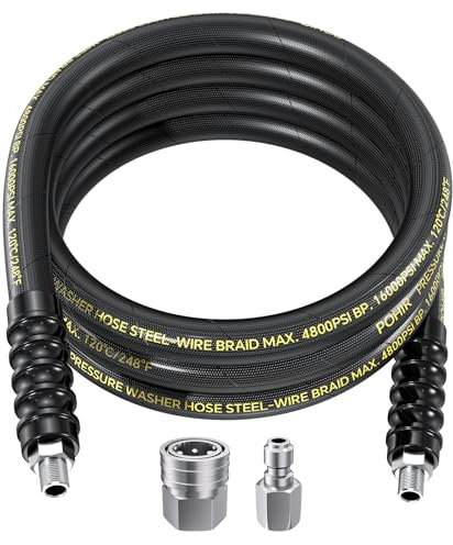 POHIR 10FT Pressure Washer Whip Hose 3/8'' Steel Wire Braided with Adapters