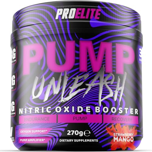 ProElite Pump Unleash Nitric Oxide Booster 270g, Pre Workout Powder, 30 Servings with Beta Alanine, Caffeine, Arginine (AAKG), Citrulline, Vitamin B3 - B12 (270g, Strawberry Mango)