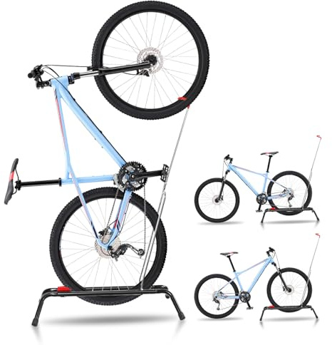 CUCESH Vertical Bike Stand, Upright Freestanding Bicycle Rack for Indoor & Outdoor Storage – Space-Saving Garage/No-drilling Cycle Stand Holder for Mountain, Road & Kids Bicycles 20 to 27