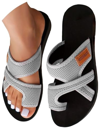 Generisch Sandalias ortopédicas para mujer con Hallux Valgus, verano, planas, pantoletas ligeras de malla, chanclas de playa con separador de dedos, cómodas y transpirables, zapatillas para el hogar