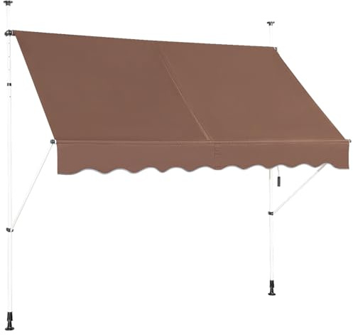COSTWAY Klämmarkis 250 cm bred, balkongmarkis utan borrning, UV-beständig, höjdjusterbar, vattenavvisande, markis med handvev, solmarkis, solskydd för balkong (brun)