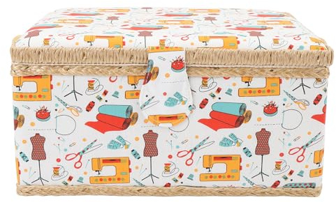 Panier de couture Boîte de rangement de couture portable de grande capacité avec plateau en plastique détachable, fournitures de couture exquises, facile à nettoyer, pour les