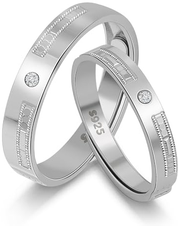 Meissa Anillo de Compromiso Boda Alianzas de Plata de Ley 925 para Pareja Anillos Ajustables con Circonita Mujer 3mm & Hombre 4mm Juego Nupcial Regalo, Juego de dos anillos
