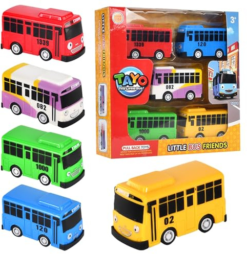 Aurihxus Set di Mini Autobus Giocattolo, 5 Pezzi Mini Pull Back Cars, Macchinine Giocattolo Bus Regalo di Compleanno per Bambini