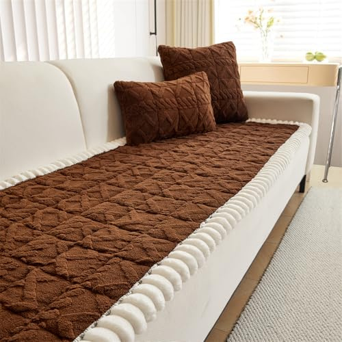 FASCINATDECO Sofa Covers 1 2 3 4 Seater Non Slip Sofa Slipcovers Super Soft Fluffy & Cozy Jacquard Tufted Sofa Cushion Covers Pet Couch Covers Sofa Protectors from Pets/Kids/Dogs (Coffee, 70x180cm)