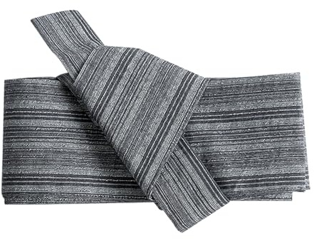 ZooBoo Japanese Kimono Obi Belt - Mens Traditional Vintage Waist Judo Wrap Waistband Pattern (Gray+Black+White)